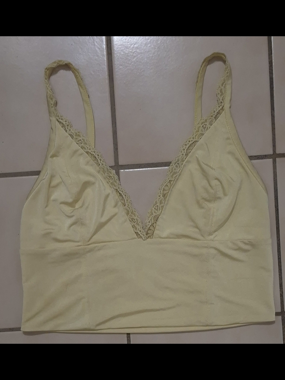 Bershka Lace Trim Cropped Cami Bralette | Butter Yellow | Size Small